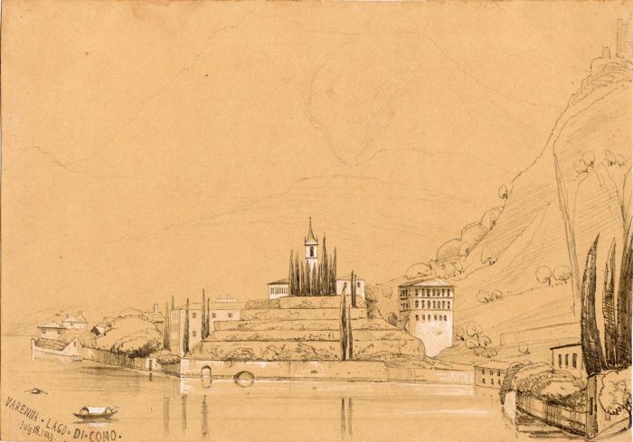 1849 Pencil Drawing - Varenna, Lago Di Como, Italy