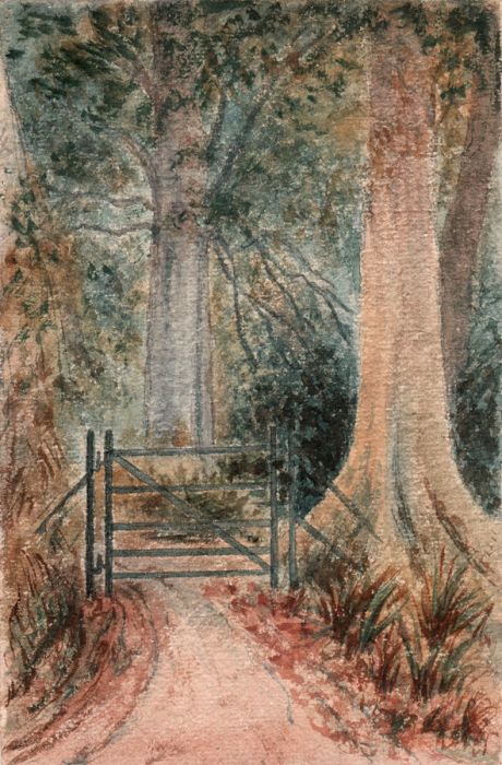 Early 20th Watercolour of Path and Gate in Woodland