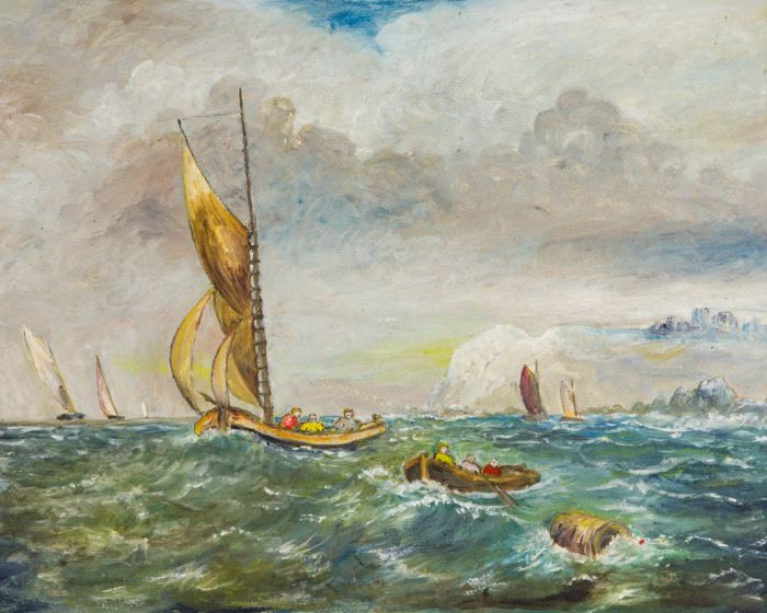 Mid 20th Century Oil - Boats on a Rough Sea