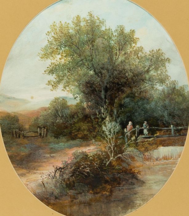 Early 20th Century Oil - Figures by a Bridge