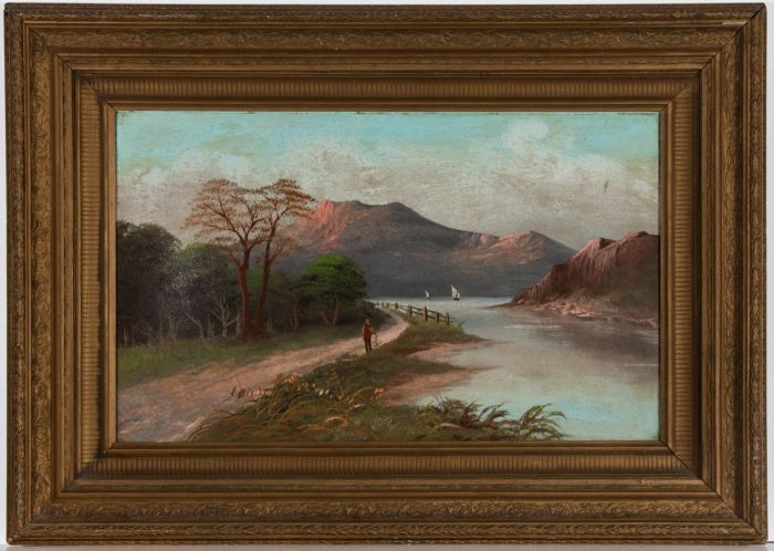 Early 20th Century Oil - Man Walking in a Mountain Landscape