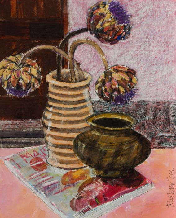Brian Rusher - 2003 Acrylic, Still Life with a Pot and Flowers