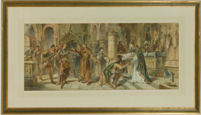 Charles Cattermole (1832-1900) - Superb Watercolour, Figures in Church Interior