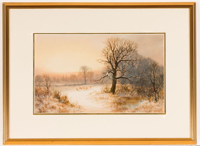 W.B. Henley - Signed Early 20th Century Watercolour, Winter Landscape with Sheep