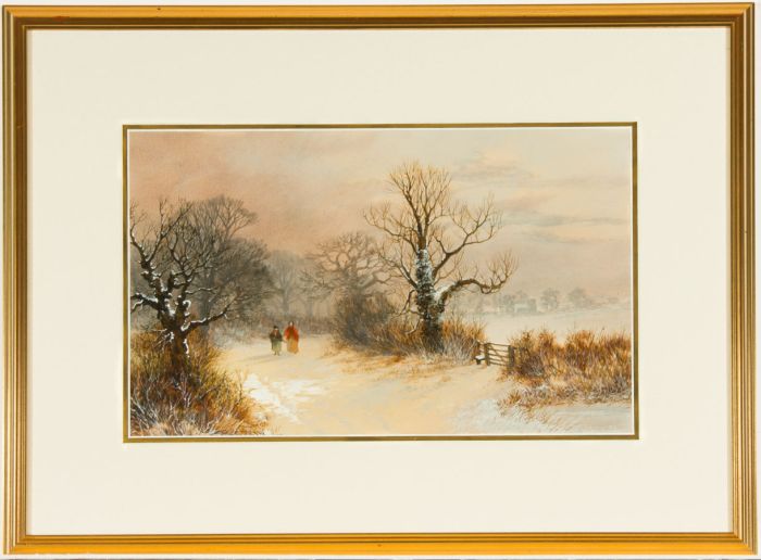 W.B. Henley - Signed Early 20th Century Watercolour, Winter Path with Figures