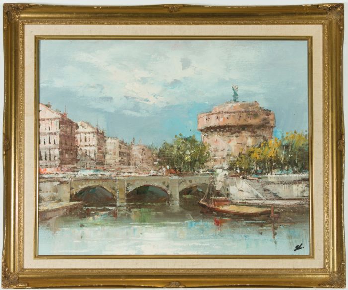 Well Framed Contemporary Acrylic - View Towards Castel Sant'Angelo, Rome