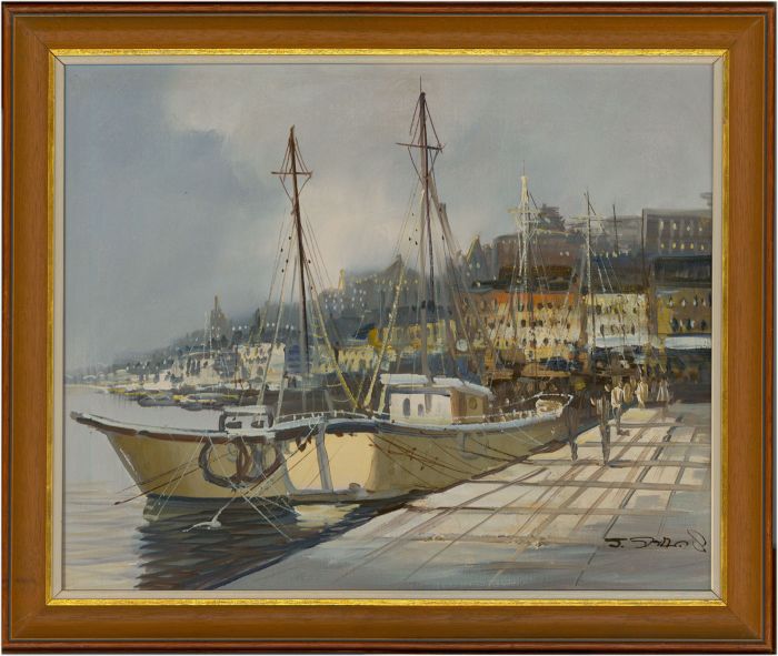 J. Dallas - Signed and Framed Contemporary Oil, Bristol Harbourside