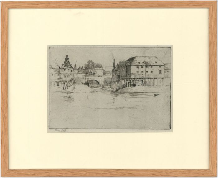 Oliver Hall RA RE RWS - Signed and Framed Original Etching, Harbourside Town