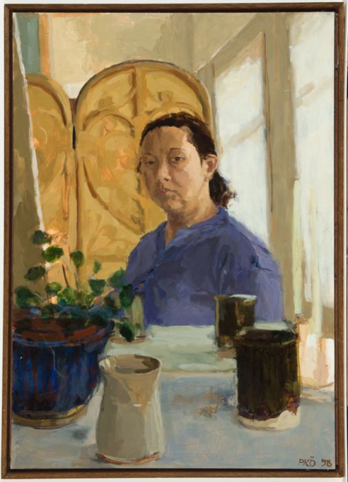 P. K.Ö - Large Framed 1998 Oil, Portrait of a Lady in Blue