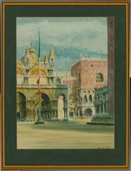 De Bello - Framed Contemporary Watercolour, Saint Mark's Basilica, Venice