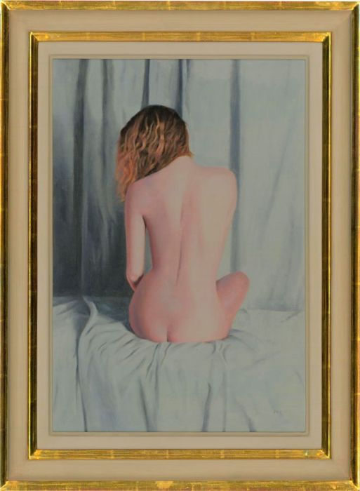 Mark Clark (b.1959) - Framed Contemporary Oil, Nude Portrait, 'Zoe Seated'
