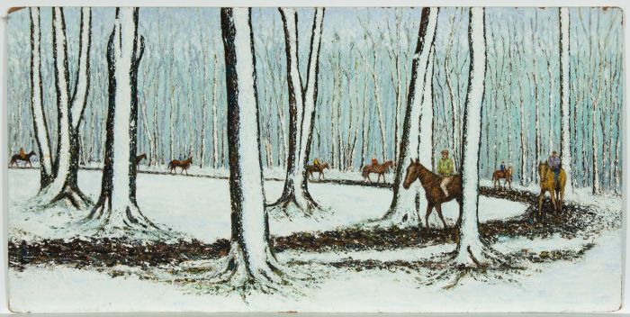 Contemporary Impasto Acrylic - Horse Trekking Through Snowy Woods