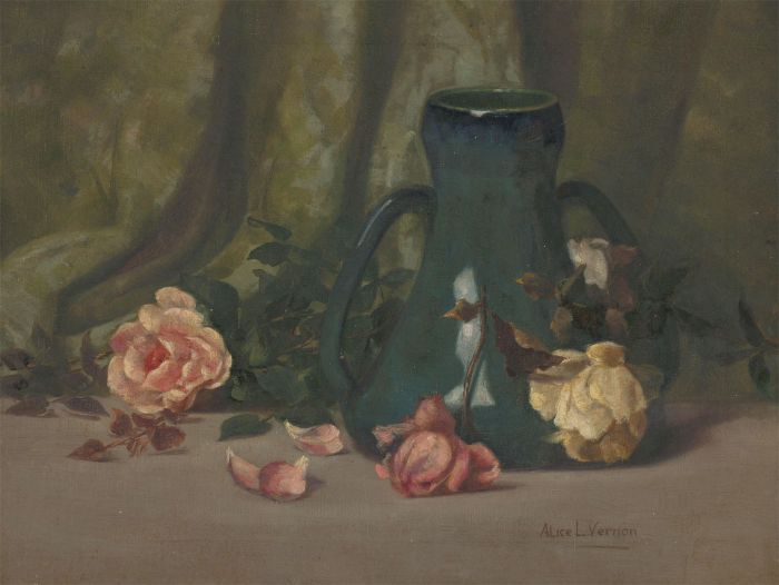 Alice L. Vernon - Signed 20th Century Oil, Still Life, Vase and Roses