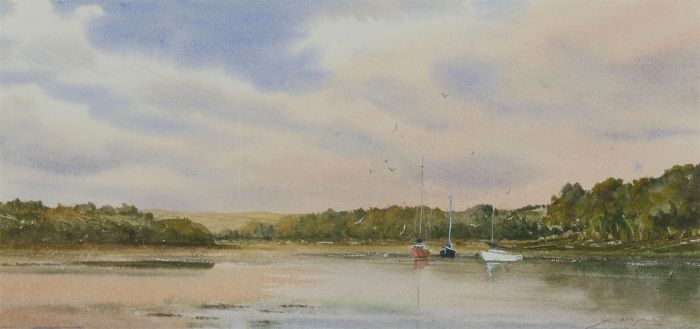 Sandra Phillips - Signed & Framed Contemporary Watercolour, Safe Moorings