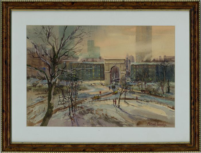 Michael Crawley - Signed & Framed 20th Century Watercolour, Winter in New York
