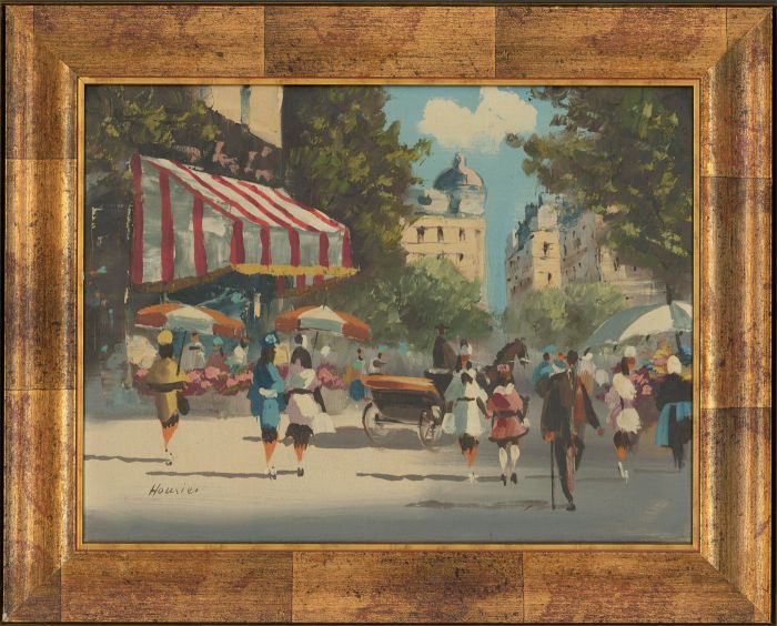 Housier - 20th Century Oil, French Street Scene with Figures