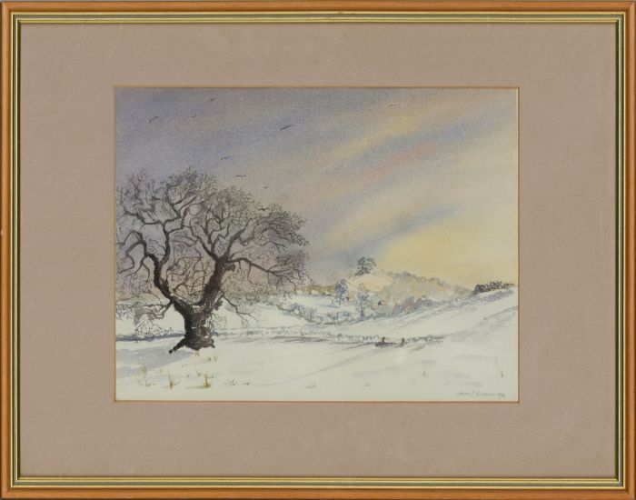 Janice E. Rousseau - 1994 Watercolour, Winter Landscape at Sunrise