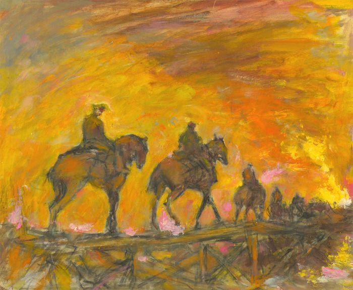 Ronald Olley (b.1923) - c. 2000 Oil, Cavalry Crossing the Bridge