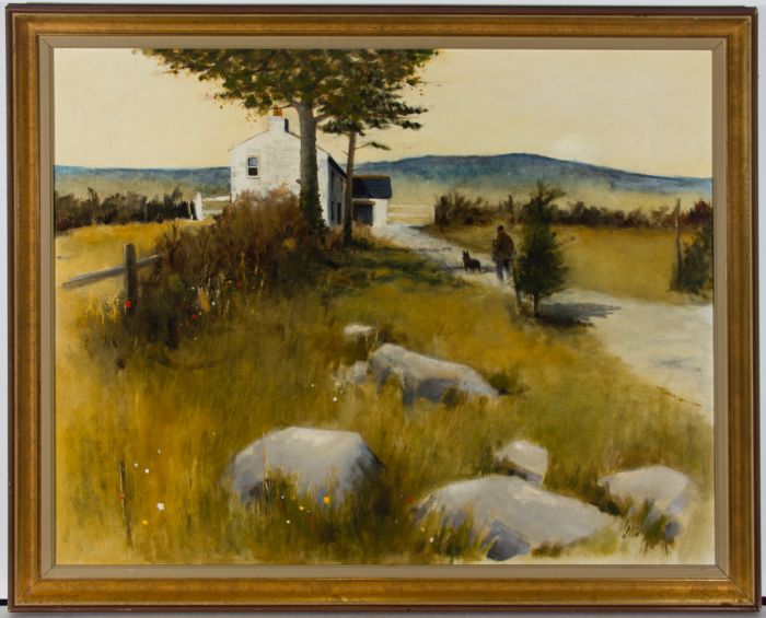 Dennis G. Leach - Framed Contemporary Oil, Farm in the Brecons