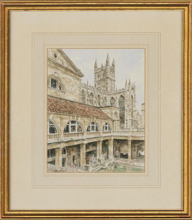 Glyn Martin - Signed & Framed 20th Century Watercolour, Roman Baths, Bath