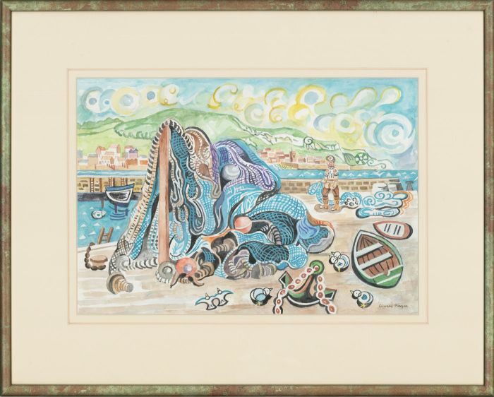 Edward Morgan (1933-2009) - 20th Century Watercolour, Gathering Nets, Lyme Regis