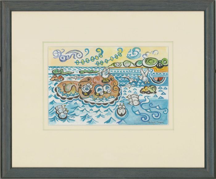 Edward Morgan (1933-2009) - Signed 20th Century Gouache, Seagulls on the Rocks