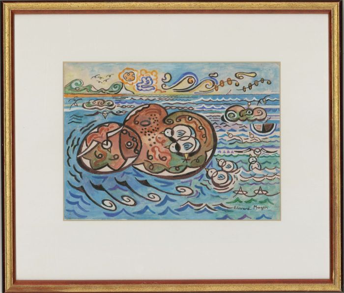 Edward Morgan (1933-2009) - Signed 20th Century Gouache, Seagulls on the Rocks