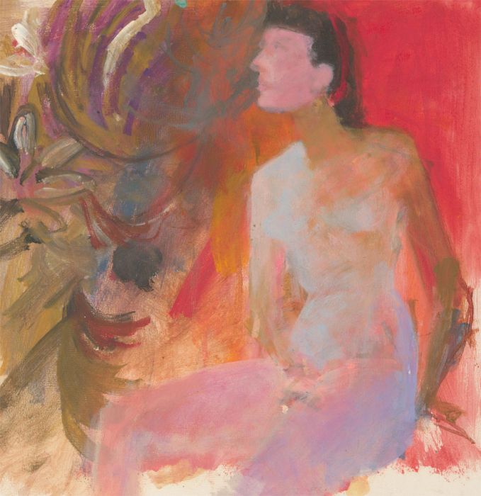 John Ivor Stewart PPPS (1936-2018) - Contemporary Oil, Nude With Flowers