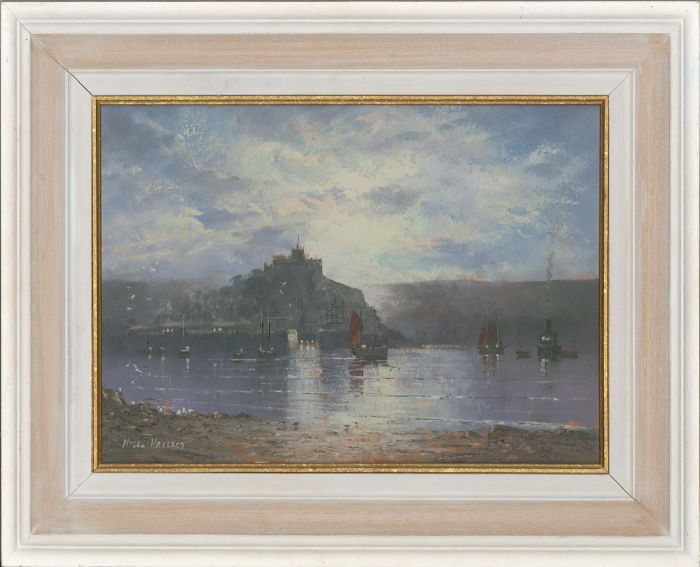 Nigel Hallard - Signed & Framed 20th Century Oil, Early Morn St Michael's Mount