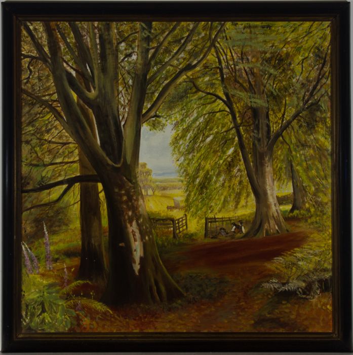 Framed 20th Century Oil - At the Edge of the Forest