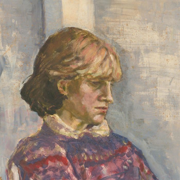Ann Matthews - 20th Century Oil, Female Figure with Colourful Jumper