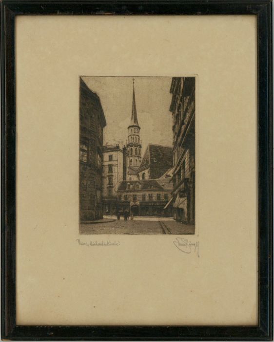 Framed Early 20th Century Etching - St Michaels Church, Vienna