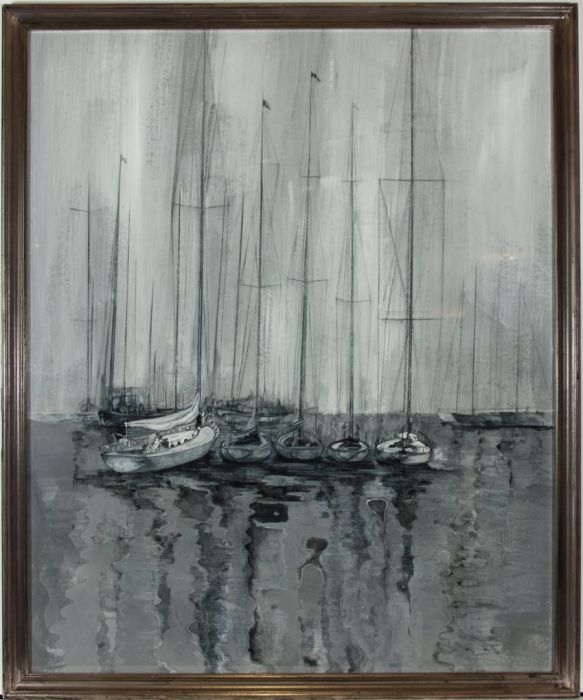 Framed 20th Century Gouache - Motionless Harbour