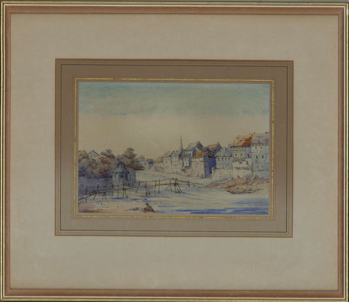 Mid 20th Century Watercolour - Town Winter Scene