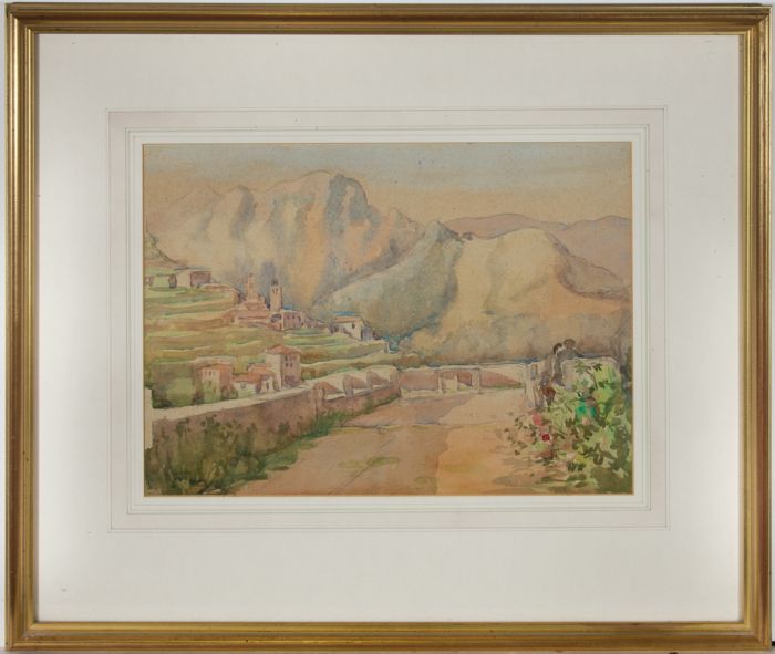 Framed Mid 20th Century Watercolour - Italian Hillside Lookout