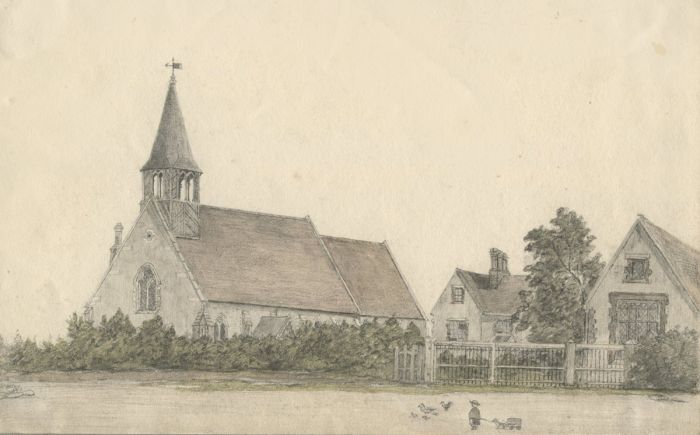 Christ Church, Barnet, Herts 19C Watercolour