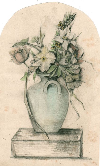 Good 19th Century Pencil and Watercolour - Flowers in Vase