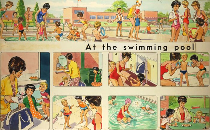 1973 Gouache - At the Swimming Pool from "Teddy Bear's Toy Box"