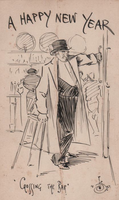 1897 Pen and Ink Drawing - A Happy New Year, Crossing the Bar