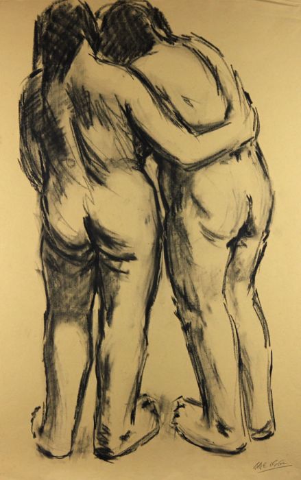 Gerald Coles - 1962 Charcoal Drawing, Two Figures from Rear