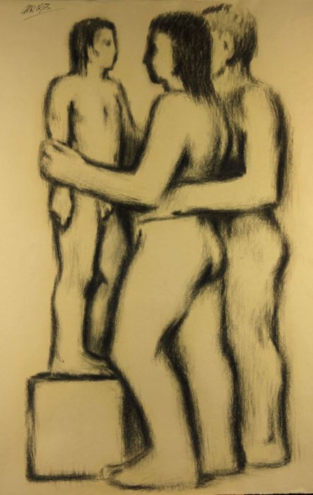 Gerald Coles - 1962 Charcoal Drawing, Three Figures