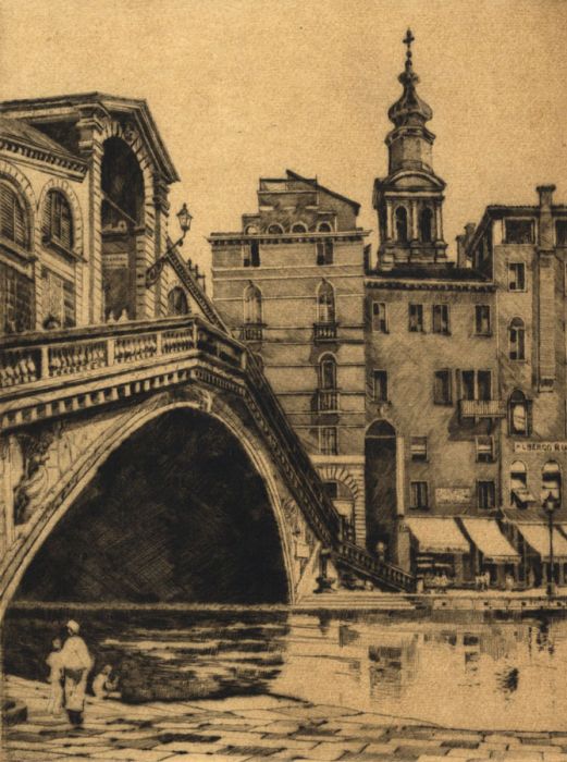 Early 20th Century Photogravure - Rialto Bridge, Venice