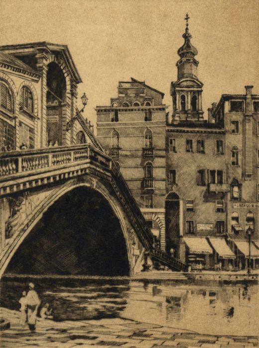 Early 20th Century Photogravure - Rialto Bridge, Venice