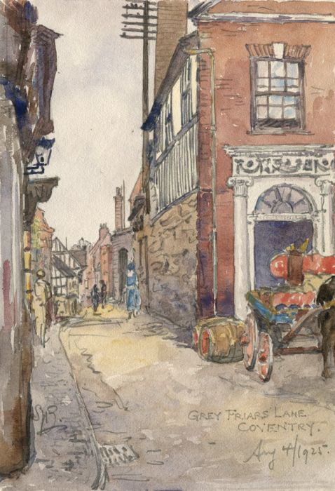 Sydney Bunney - Fine 1925 Watercolour, Grey Friars Lane Coventry