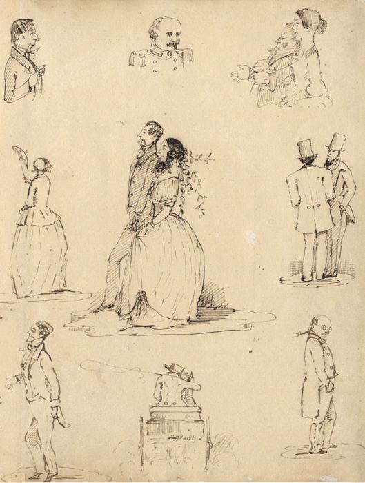 19th Century Pen and Ink Drawing - Selection of Figures