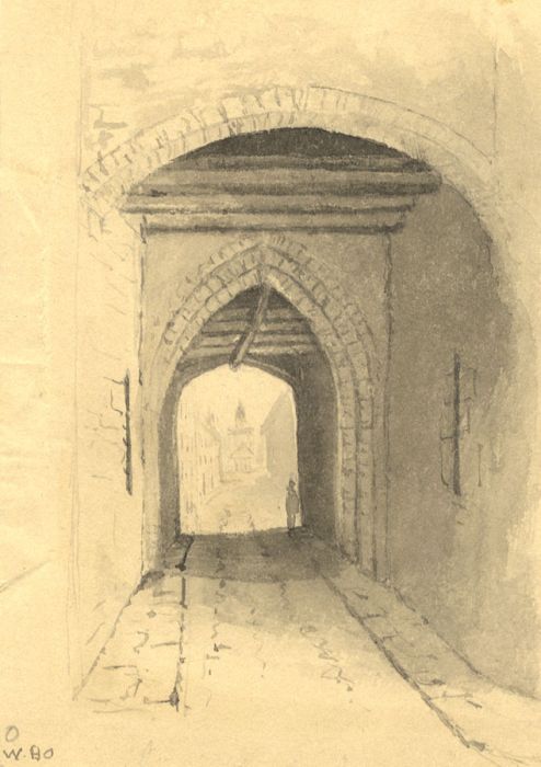 19th Century Watercolour - The Broad Gate, Ludlow, Shropshire