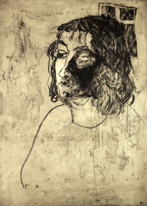 Linda Crane - 2009 Etching, Woman in Front of Window