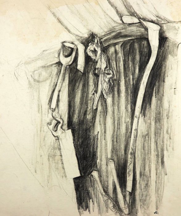 Linda Crane - 1973 Graphite Drawing, Farm Implements