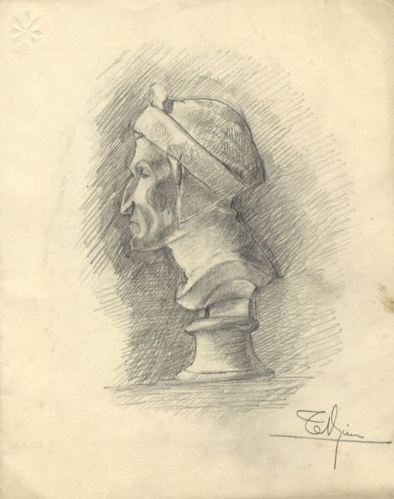 19th Century Graphite Drawing - Sculptural Bust