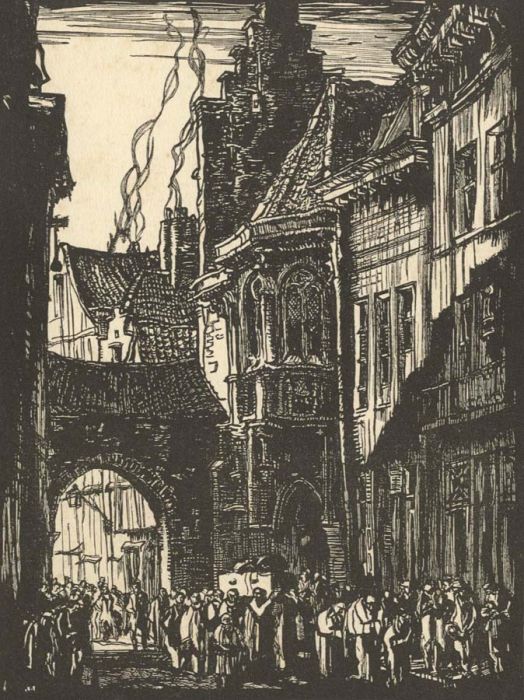 C W Moore after Frank Brangwyn - Early 20th Century Etching, Old Street Antwerp